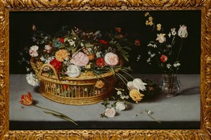 Stillleben mit Korb und Blumenvase von Jan the Younger Brueghel