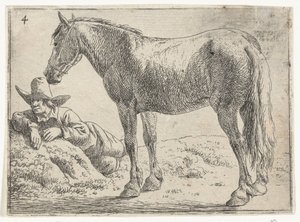 Stehendes Pferd mit ruhendem Reiter Landschaften mit Pferden (Serientitel)