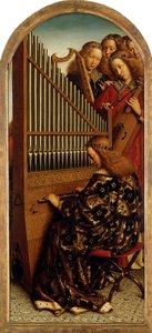 Der Genter Altar. Anbetung des mystischen Lammes: Musizierende Engel, 1432 von Jan van Eyck