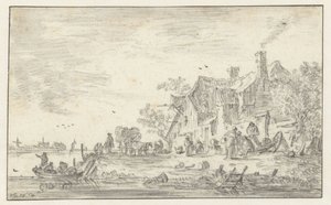 Bauernhof am Ufer eines Flusses von Jan van Goyen