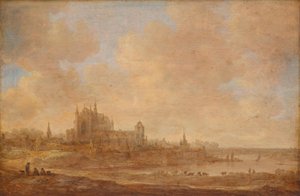 Flusslandschaft mit der Leidener Hooglandse Kerk von Jan van Goyen