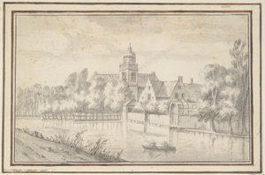 Ansicht von Schloss und Haus am Fluss