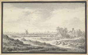 Blick auf einen Fluss mit Dünen im Vordergrund