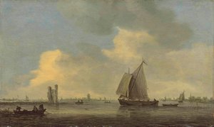 Blick auf die Merwede und die Ruine des Huis te Merwede; im Hintergrund Dordrecht von Jan van Goyen