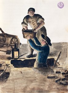 Reinigung des öffentlichen Abwasserkanals, Illustration aus dem illustrierten Buch der venezianischen Kostüme von Jan van Grevenbroeck