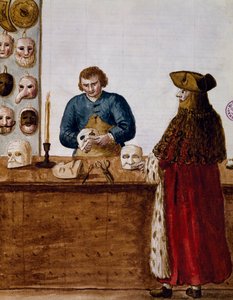 Der Maskenladen, Illustration aus dem illustrierten Buch der venezianischen Kostüme, Italien von Jan van Grevenbroeck