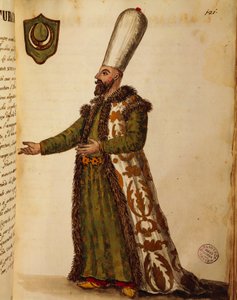 Türkischer Botschafter in Venedig, kolorierte Gravur aus Gli abiti de veneziani (Kostüme der Venezianer), Band II, Tafel 121