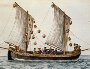 Venezianisches Boot geschmückt für das Fest des Erlösers, von Jan Grevenbroeck, Aquarell, Italien von Jan van Grevenbroeck