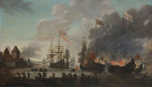 Die Niederländer verbrennen englische Schiffe während des Überfalls auf die Medway