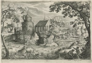 Hirschjagd bei einer Kapelle von Jan van Londerseel