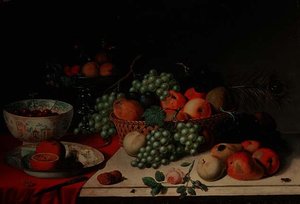Ein Korb mit Trauben und Äpfeln von Jan van Os