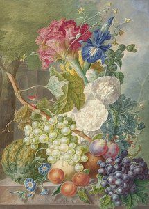Stillleben mit Blumen und Früchten