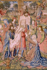 Flämischer Wandteppich. Serie Die Passion Christi: Kreuzabnahme (Detail) von Jan van Roome