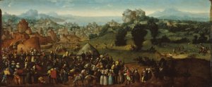 Landschaft mit Turnier und Jägern von Jan van Scorel