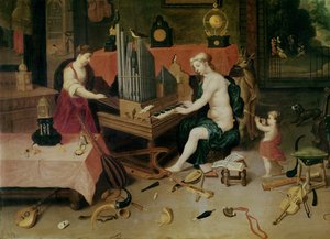 Allegorie des Hörens, Detail eines Organisten