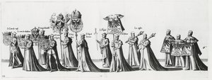 Kaiserliche Waffen bei der Trauerprozession von Kaiser Karl V., 1559 von Jan van and Doetechum Doetechum the elder