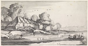 Entenjagd auf einem Fluss bei einem Bauernhof von Jan van de Velde (II)