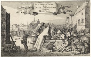 Figuren bei einem Gemüsestand auf einem Markt