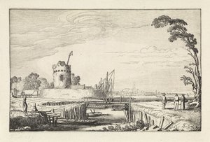 Figuren bei einem Hafen und einem Turm von Jan van de Velde (II)