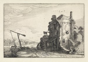Figuren bei einem Gasthaus in einem runden Turm von Jan van de Velde (II)