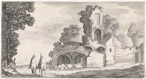 Landschaft mit Ruine und zwei Reitern
