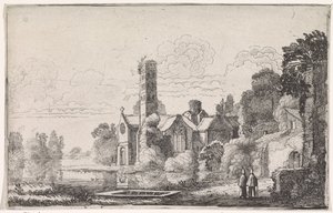 Zwei Mönche bei einer Abtei in einer Flusslandschaft von Jan van de Velde (II)