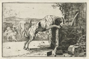 Hund bei einem Brunnen von Jan van den Hecke