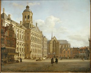 Damstraat und das neue Rathaus von Amsterdam, Niederlande von Jan van der (manner of) Heyden