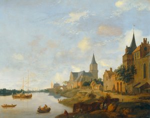 Der Rhein bei Emmerich mit der Kirche Saint-Martin von Jan van der (manner of) Heyden