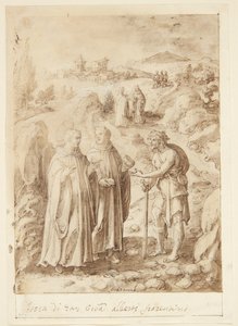 S. Giovanni Alberti Fiorentinos Geschichte. Der Heilige und der begleitende Mönch geben einem Bettler ihr letztes Brot