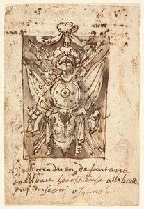 Seite eines Skizzenbuchs: Militärtrophäe von Jan van der Straet, called Stradanus