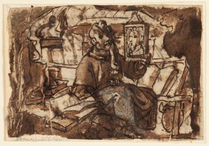 Seite eines Skizzenbuchs; Ein Mönch in seinem Studierzimmer von Jan van der Straet, called Stradanus