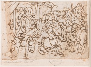 Seite eines Skizzenbuchs; Anbetung der Heiligen Drei Könige; St. Christophorus und Christuskind von Jan van der Straet, called Stradanus