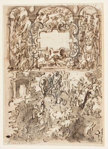 Seite eines Skizzenbuchs; Titelseite für eine Gravurserie über die Jagd; Unfall eines Jägers von Jan van der Straet, called Stradanus