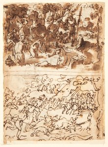 Recto, oben: Diana und Actaeon; Recto, unten: Wildschweinjagd; Verso, oben: Studien von zwei Männerköpfen; Verso, unten: Begegnung von Anna und Joachim am Goldenen Tor, Die Beschneidung des Christkindes