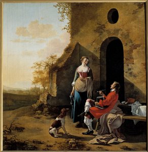 Galantes Gespräch am Eingang eines Gasthauses