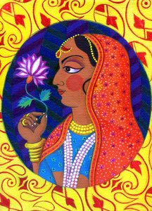 Maharani mit weißer und rosa Blume, 2011