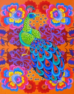 Pfau mit Blumen, 2015