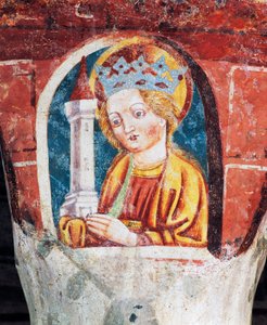 Hrastovlje Wehrkirche, Dreifaltigkeitskirche, Heilige Barbara, Detail aus Fresken von Janez Iz Kastva (1490), Slowenien von Janez Kastav