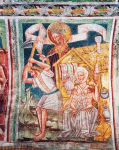Hrastovlje Wehrkirche, Dreifaltigkeitskirche, Die ersten Arbeiten ihrer Vorfahren, Detail aus Fresken von Janez Iz Kastva (1490), Slowenien von Janez Kastav
