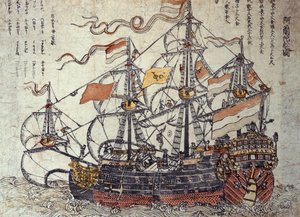 Ein niederländisches Schiff (Holzschnitt) von Japanese School