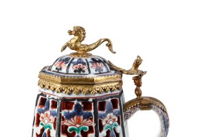 Seltene elegant montierte Imari-Kaffeekanne und Deckel von Japanese School