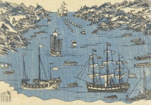 Bunkindo-Druck von ausländischen Schiffen im Hafen von Nagasaki, 1800-50 von Japanese School