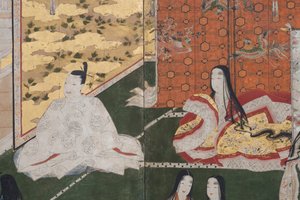 Detail von Frühling im Palast, sechsteilige Leinwand aus Die Geschichte von Genji (Detail)