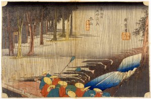 Landschaft im Regen. Japanischer Druck. 19. Jahrhundert.