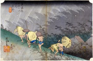 Landschaft im Regen. Japanischer Druck. 19. Jahrhundert.