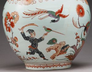 Große Flaschenvase, dekoriert in Holland im Imari-Stil, Ko-Imari, spätes 17. Jahrhundert (Detail)