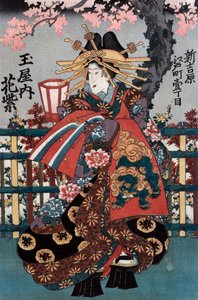 Linkes Panel eines japanischen Kurtisanen-Triptychons von Japanese School