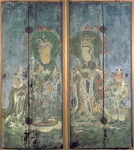 Eines von einem Paar Schrein-Türen, die Brahma und Indra oder Bonten und Taishakuten darstellen, Muromachi-Periode
