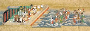 Einer von drei Miniatur-Handrollen, die die Geschichte von Taishokkan darstellen